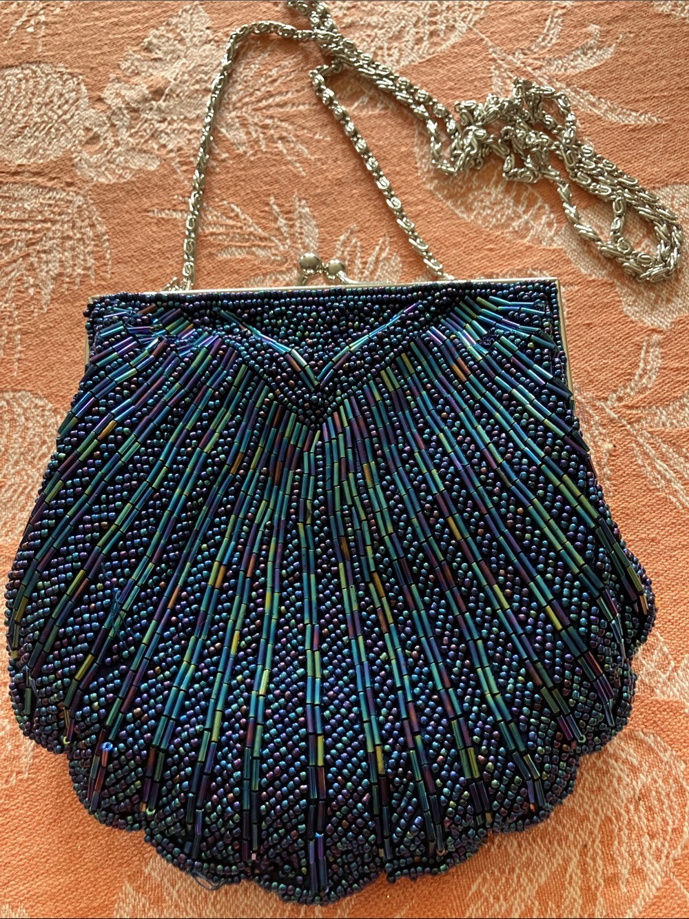 Beaded Evening Clutch Bag in Iridescent Blue